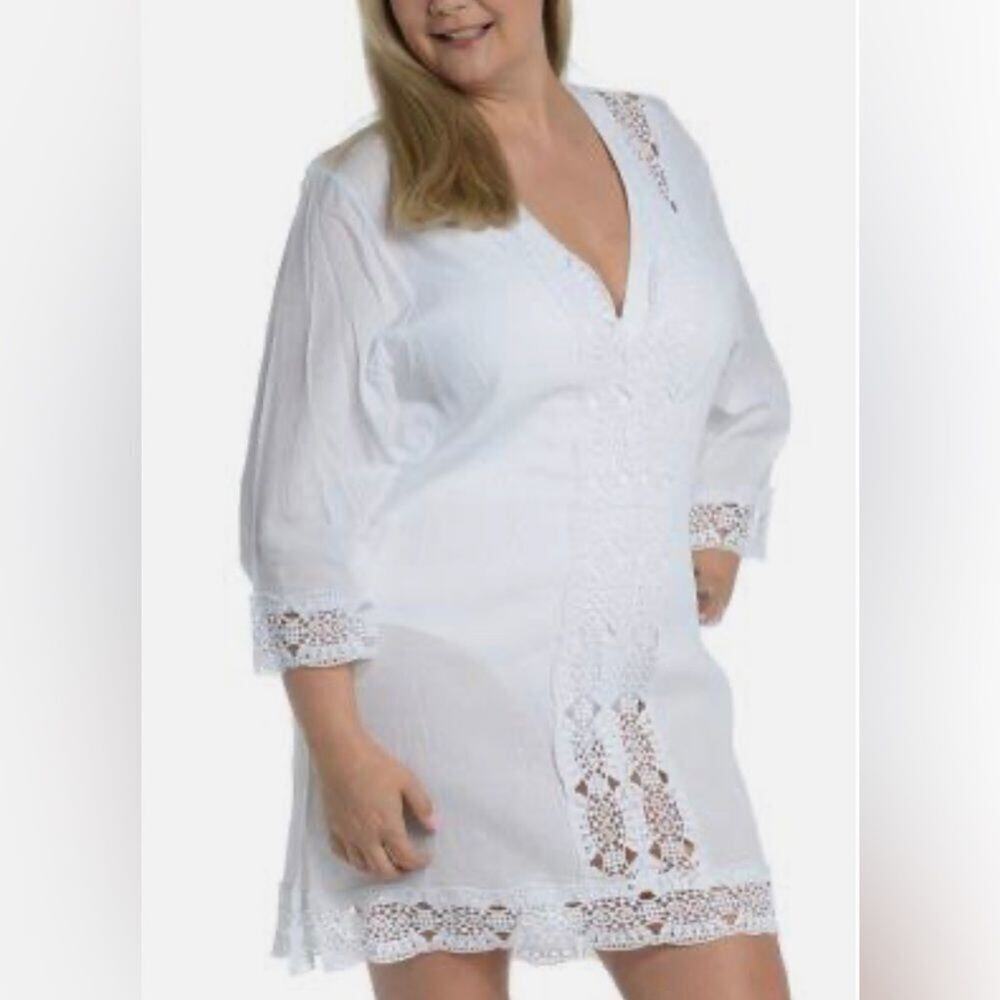 LA BLANCA V NECK TUNIC SWIM COVER UP SIZE 2X